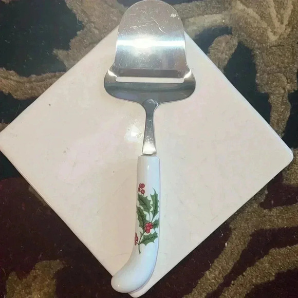 Vintage Holiday Holly Berry 3 Piece Cheese Set Stainless Steel Made In Japan - Picture 2 of 9